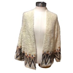 Catherine Malandrino Eyelash Fuzzy Cardigan Tribal Zig Zag Stripe Size Small
